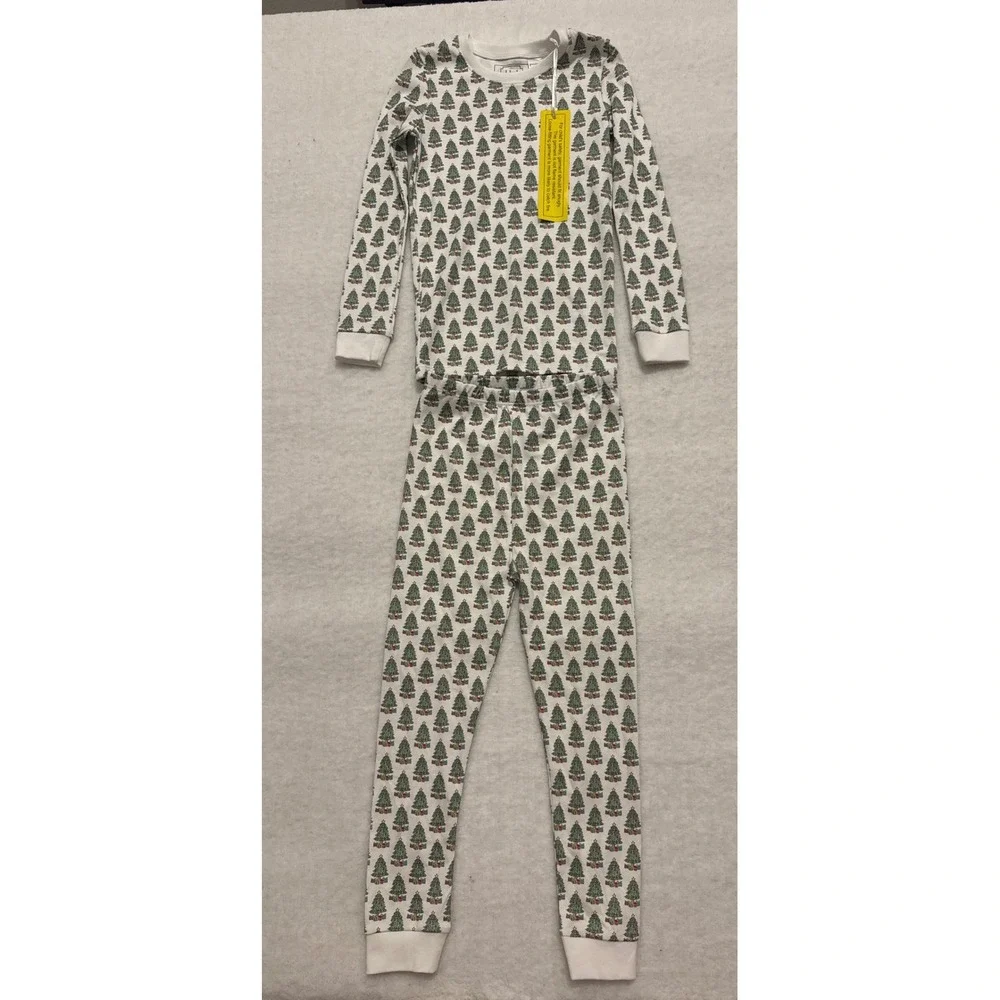 Lila and Hayes Kids Christmas Tree Pima Cotton Pajama Set White Green Size 5 NWT
